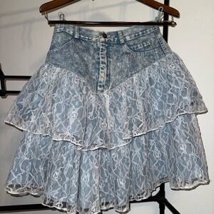 VTG Denim and Lace Layered Skirt